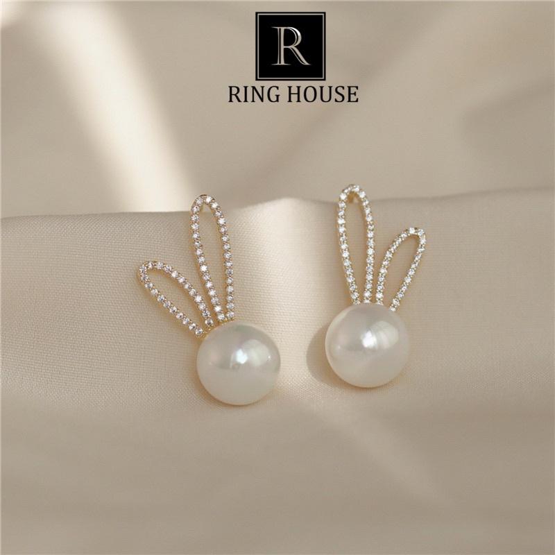 Khuyên tai bông tai nữ tai thỏ ngọc sáng đẹp Ring House