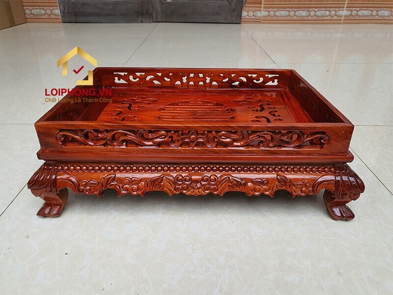 Khay trà gỗ hương chạm rồng chân quỳ