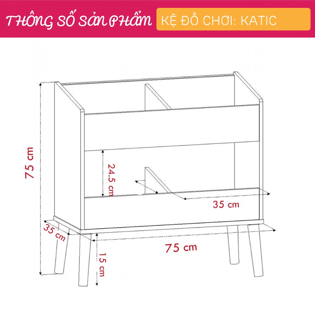 Kệ để đồ chơi cho bé SMLIFE Katic | Gỗ MDF dày 17mm chống ẩm | D75xR35xC75cm