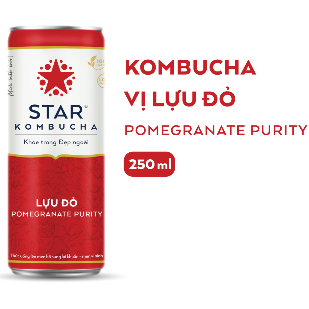 Lốc 6 lon thức uống lên men STAR KOMBUCHA Lựu đỏ / Pomegranate Purity (250ml/lon)