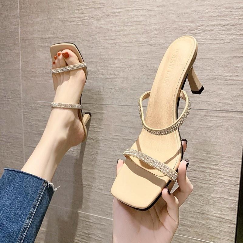Guốc LCG26 dép 2 quai đính đá gót nhọn 7p hót nhất năm nay