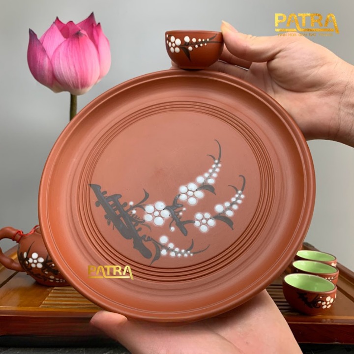 Bộ ấm chén uống trà cao cấp , bộ ấm trà Bát Tràng - trường sa mai trắng đĩa to