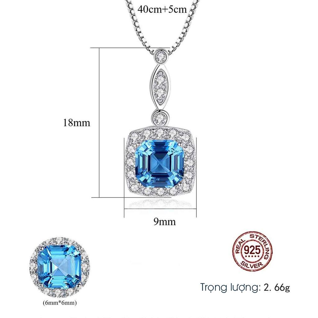 Dây Chuyền Bạc Nữ S925 Xi Bạch Kim Cao Cấp, Vòng Cổ Đính Đá Topaz Xanh Tự Nhiên Sang Trọng - DB2806 - Bảo Ngọc Jewelry