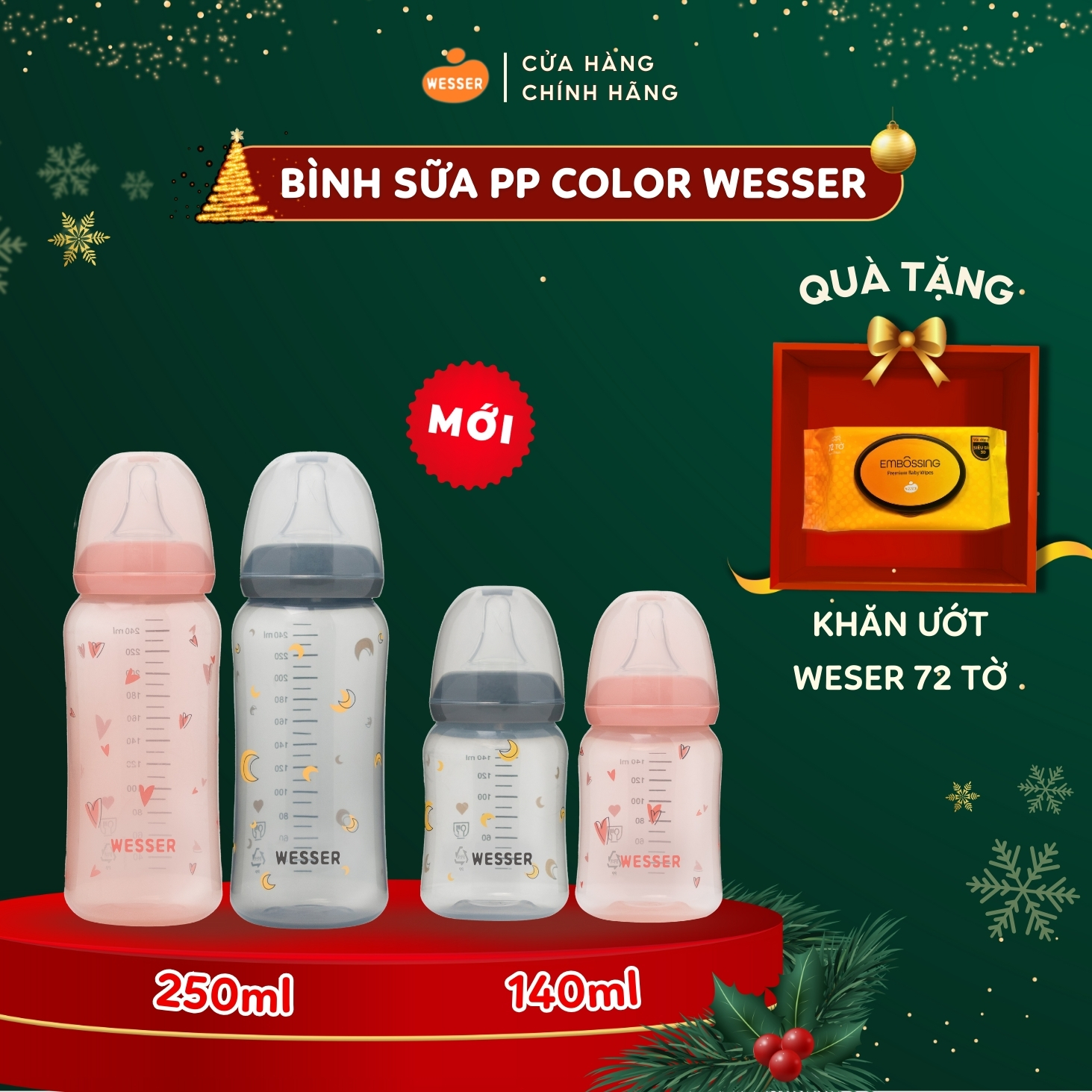 Bình sữa cổ hẹp PP COLOR Wesser 140ml/250ml