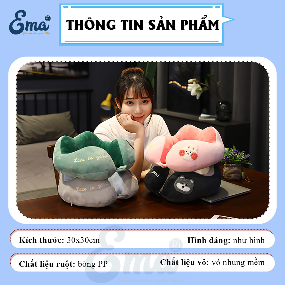 Gối kê cổ chữ U hình thú dễ thương - Kê cổ văn phòng, lái xe, du lịch - Thương hiệu EMA - Hàng cao cấp