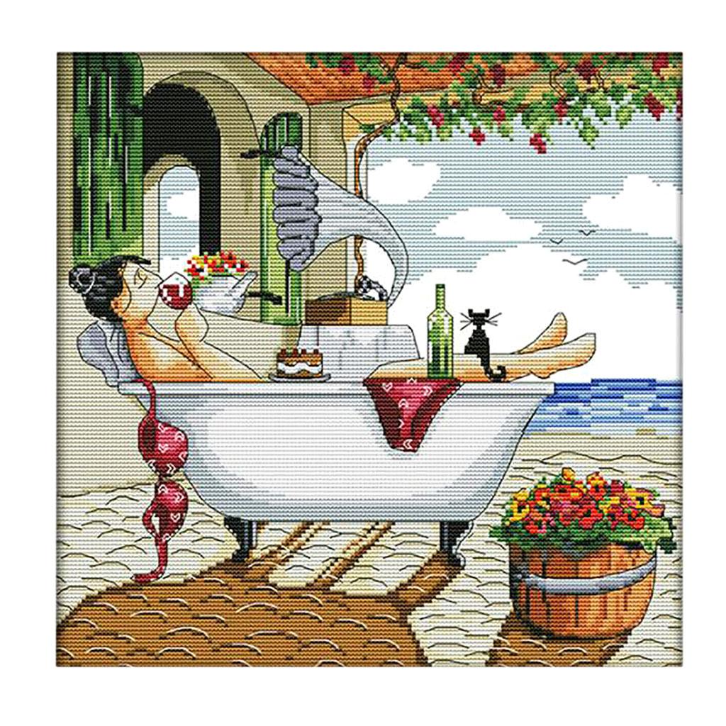 2PCS Enjoy Life Stamped Cross Stitch Kit for Beginners DIY Counted 14CT
