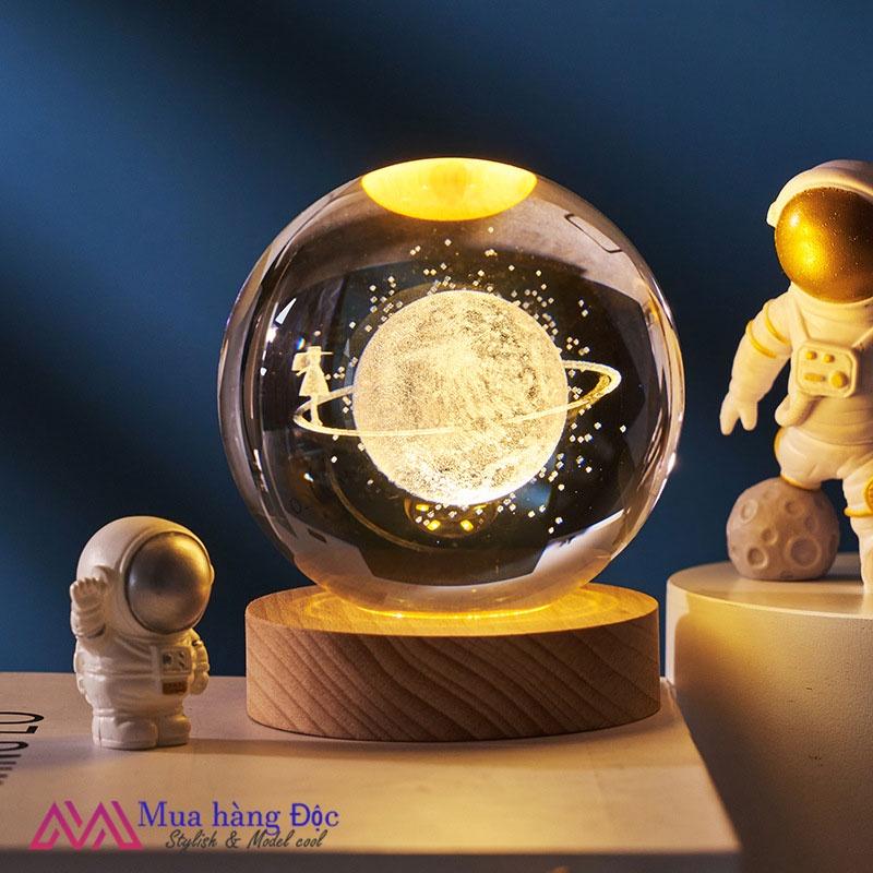 Bộ Quà Tặng Quả Cầu Pha Lê 3D LED CÔ GÁI MẶT TRĂNG 6CM