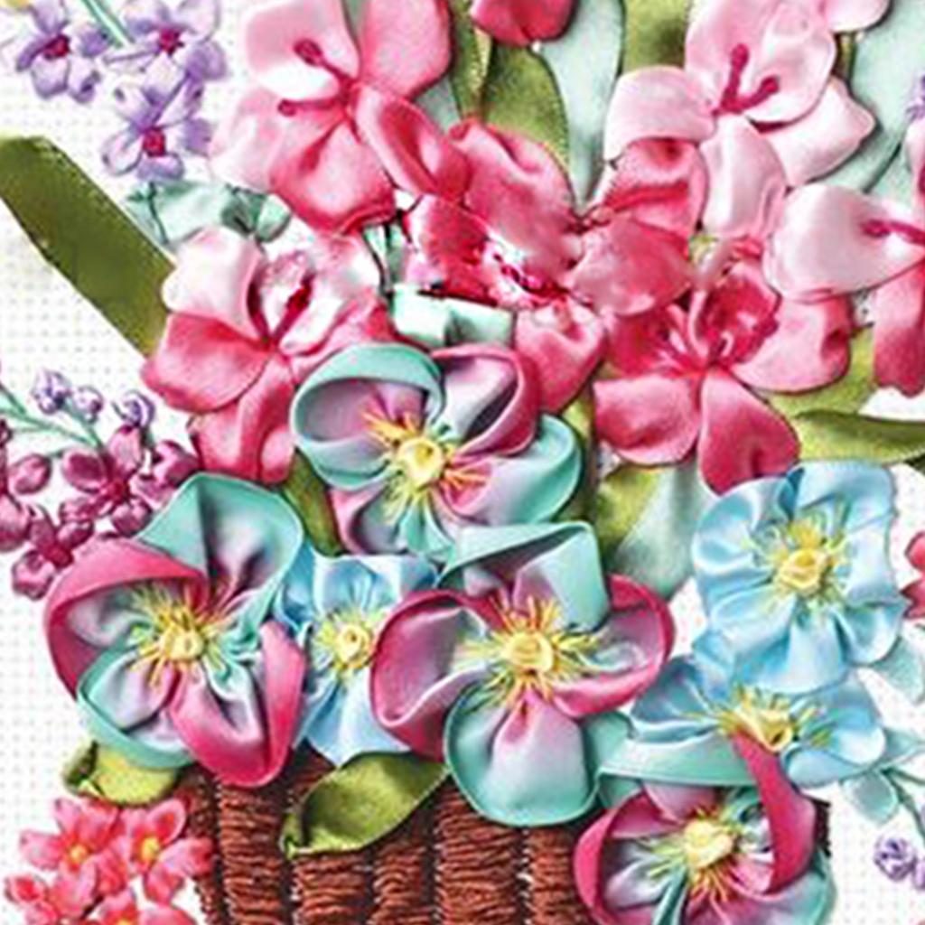 2x DIY Ribbon Embroidery Kit Flower Cross Stitch Crafts Wall Arts Ornaments