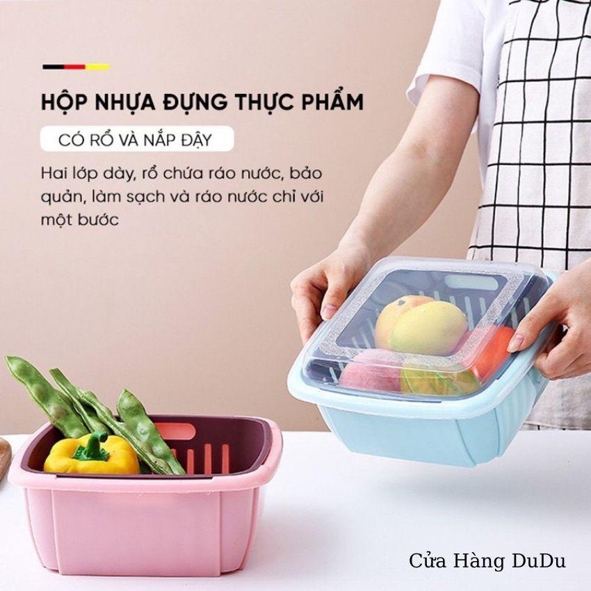 Rổ Đựng Hoa Quả Vuông 2 Tầng Ráo Nước