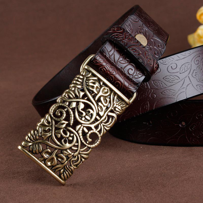 Thắt Lưng Dây Nữ Dây Thắt Lưng Da Bò Da Đầm Nữ Vintage Khóa Pin Rỗng Hoa Thời Trang Phụ Nữ Quần Jean Xòe nữ