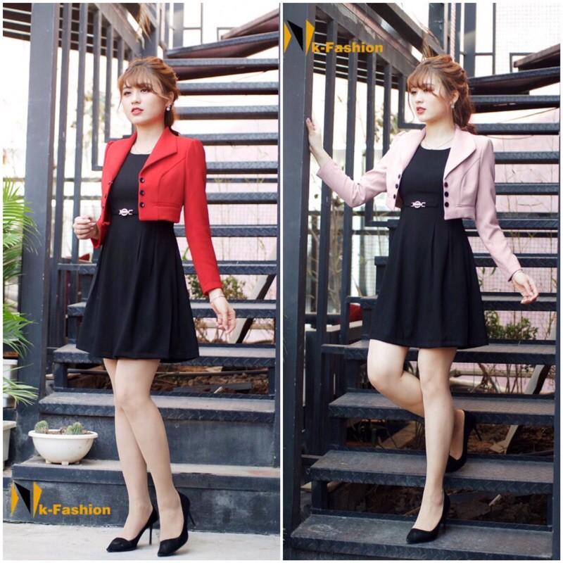 Set Áo khoác Croptop +đầm liền cao cấp SV17