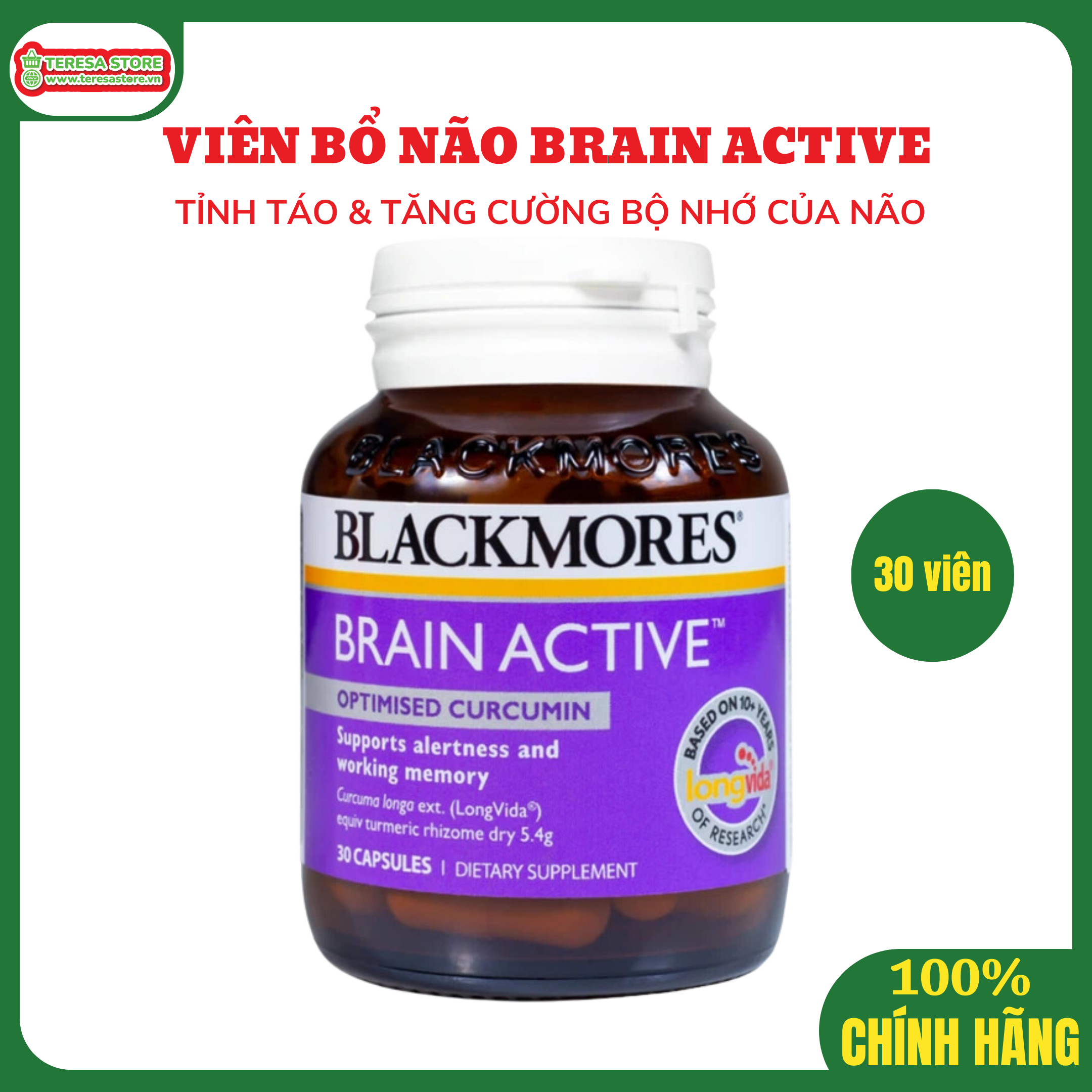 Viên Uống Bổ Não Tăng Cường Trí Nhớ – Blackmores Brain Active – Hộp 30v