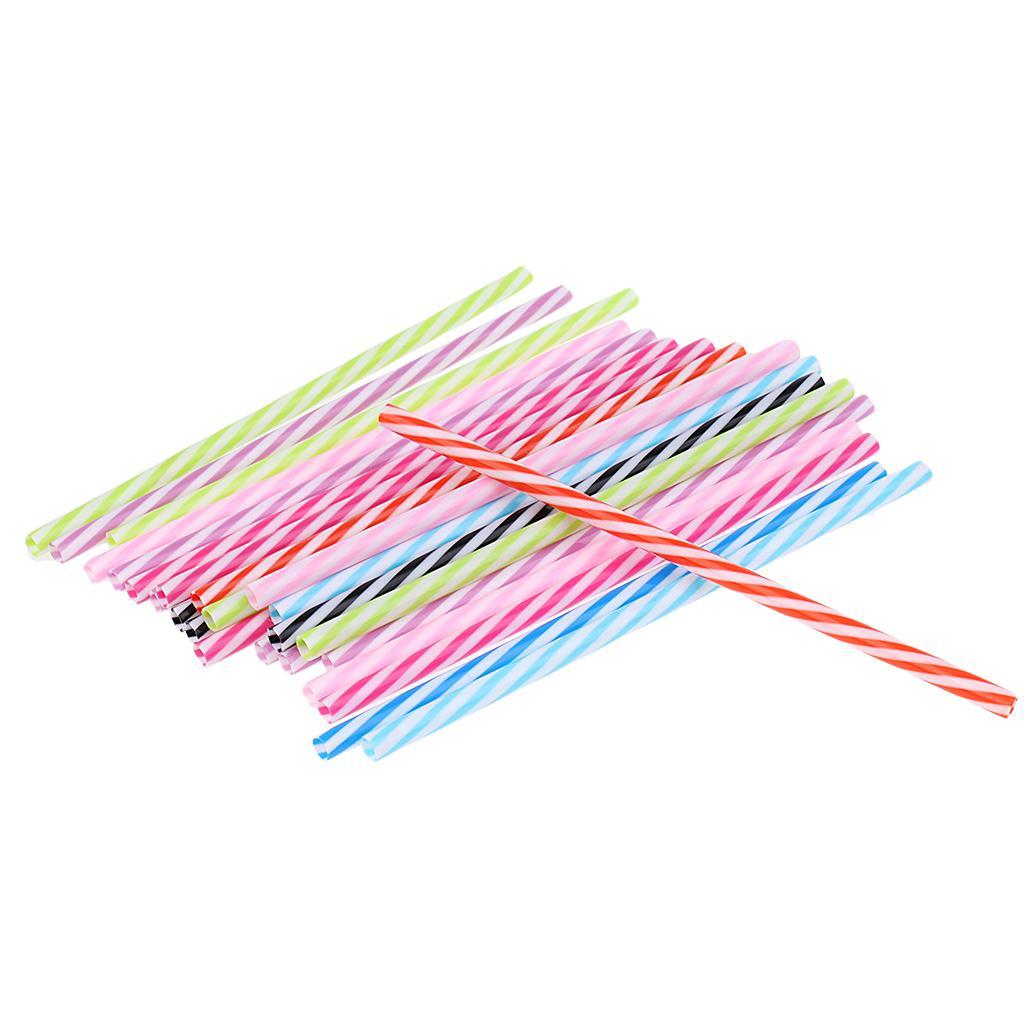 50PCS Reusable Hard Plastic Stripe Jar Straws + Brush Cocktail Drinking Bar