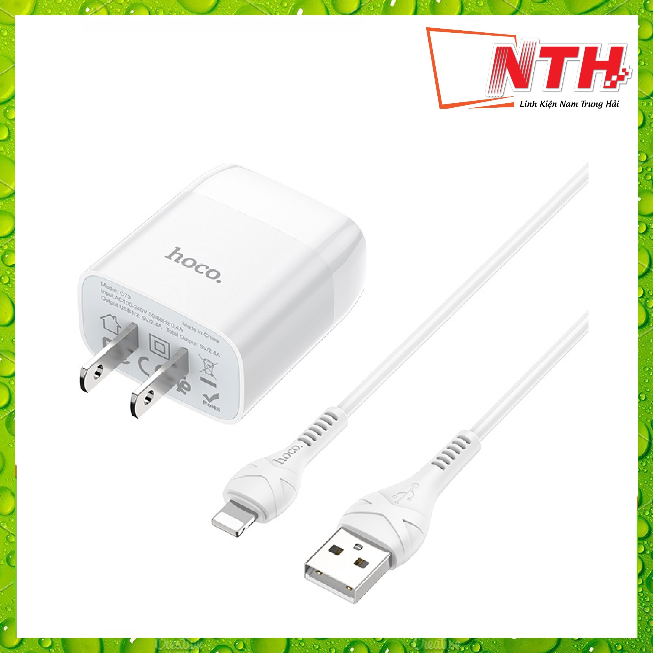 BỘ CỐC + CÁP SẠC NHANH HOCO C73 - (LIGHT - TYPE-C)  - CỐC 2 CỔNG USB - NTH