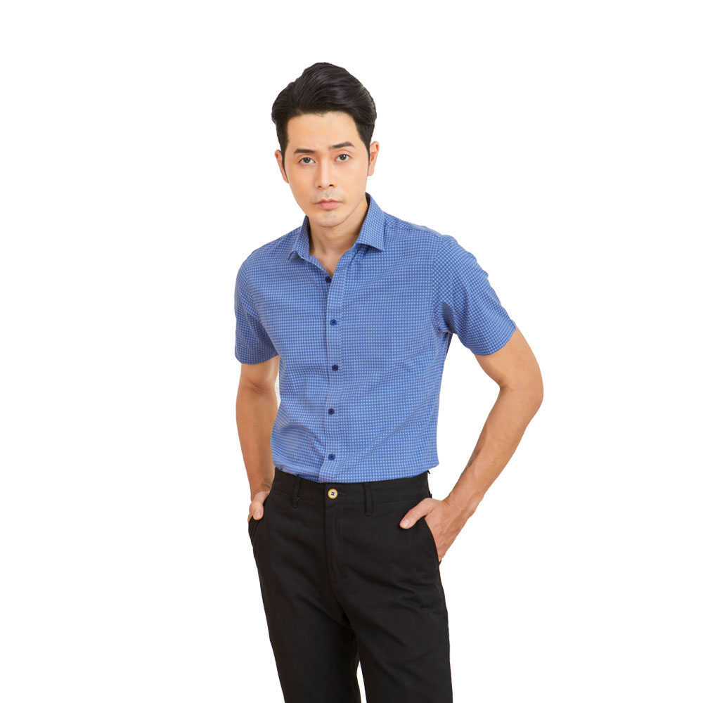 N&amp;M CLUB Áo sơ mi vải Bamboo in họa tiết Nam tay ngắn Slim Fit 2105047