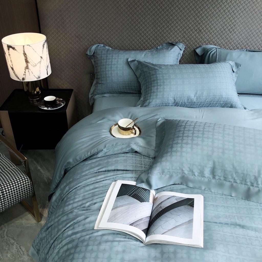 Bộ chăn ga gối 4 món 100%Tencel 120s cao cấp, họa tiết Xương cá cách điệu với kiểu dệt Jacquard sang trọng, mềm mịn mát