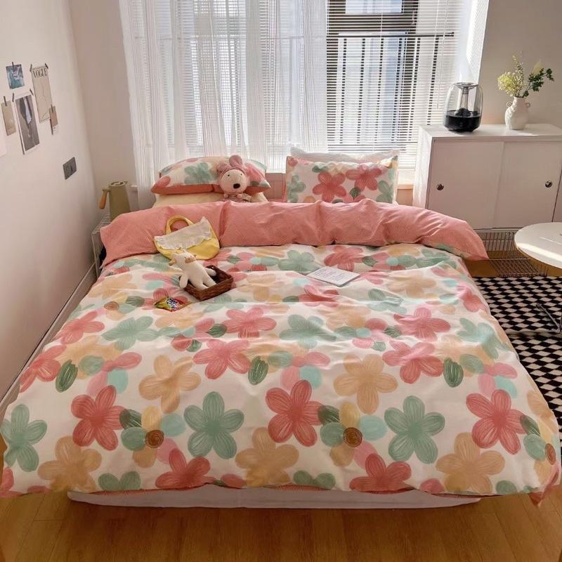 Bộ Chăn Ga Gối Cotton Living 100%cotton Hàng Nhập Khẩu Cao Cấp 4 Món Hoa đỏ