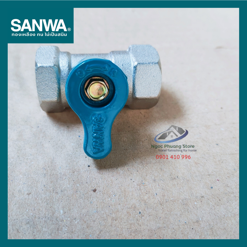 Van Khóa Nước, Van Bi Đồng Mạ 2 Đầu Ren Trong Sanwa Thái Lan Phi 21mm BV15FF