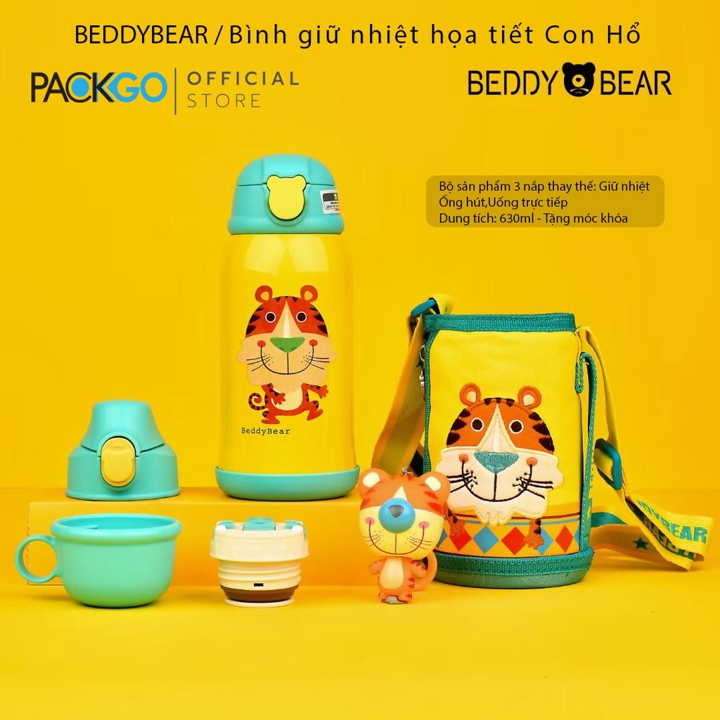 Bình giữ nhiệt cho Bé Chính hãng 100% Beddy Bear - Dung tích 630 ml - Hình Tiger - Con Hỗ - 3 nắp thay thế - tặng móc khóa xinh xắn - Chất liệu cao cấp inox 316 - Bảo hành chính hãng 2 năm Beddy Bear