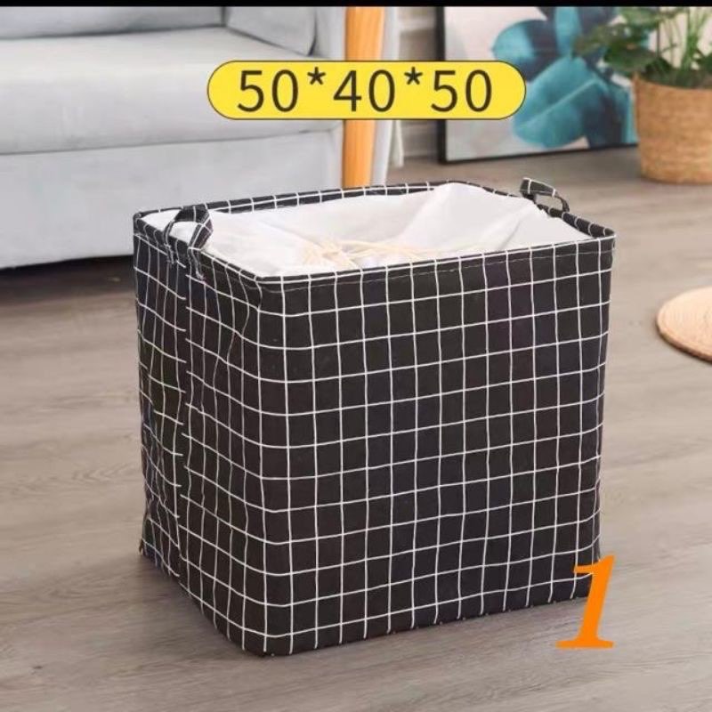 Tui Đưng Quân Ao, Giỏ Đựng Quần Áo, Sọt Vải Đựng Đồ Size Lớn - Caro Đen