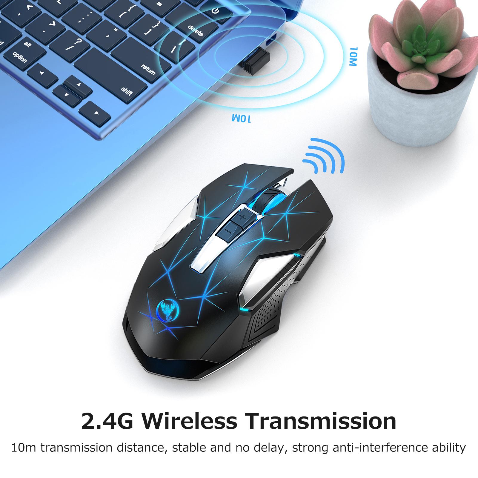 HXSJ T300 2.4G Wireless Mouse Ergonomic Mouse 3 Adjustable DPI Colorful Breathing Light Built-in 600mAh Lithium Battery