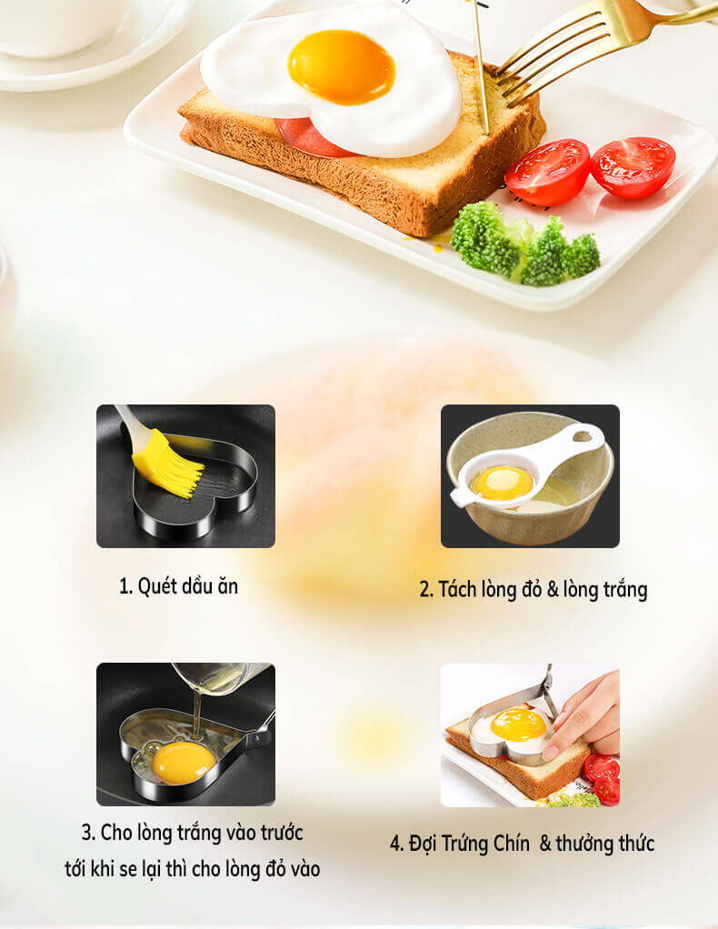 COMBO 5 Khuôn Chiên Trứng Rán INOX Kèm Dụng Cụ Khuôn Tạo Hình Làm Bánh Trang Trí Đồ Ăn Tiện Lợi