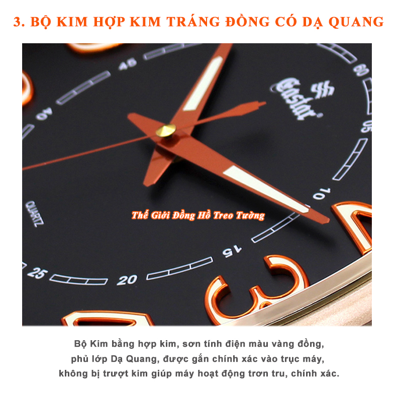 Đồng Hồ Treo Tường Cao Cấp DẠ QUANG KIM TRÔI EASTAR - Số Nổi 3D Tròn Cổ Điển 31cm - Tặng Pin Maxell - BH 1 Năm