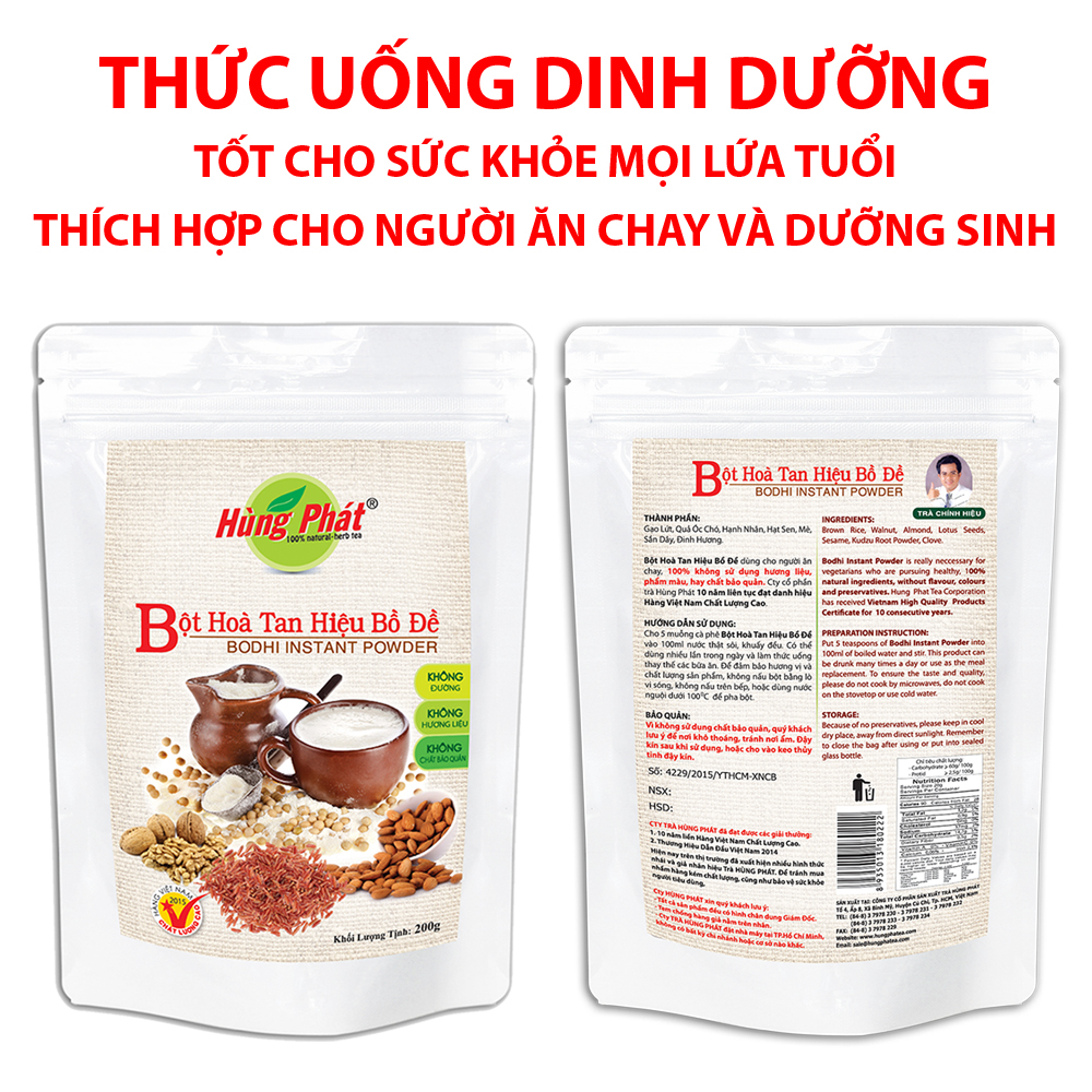 BỘT HÒA TAN HIỆU BỒ ĐỀ không đường 200g - tốt cho sức khỏe mọi lứa tuổi - THƯƠNG HIỆU HÙNG PHÁT