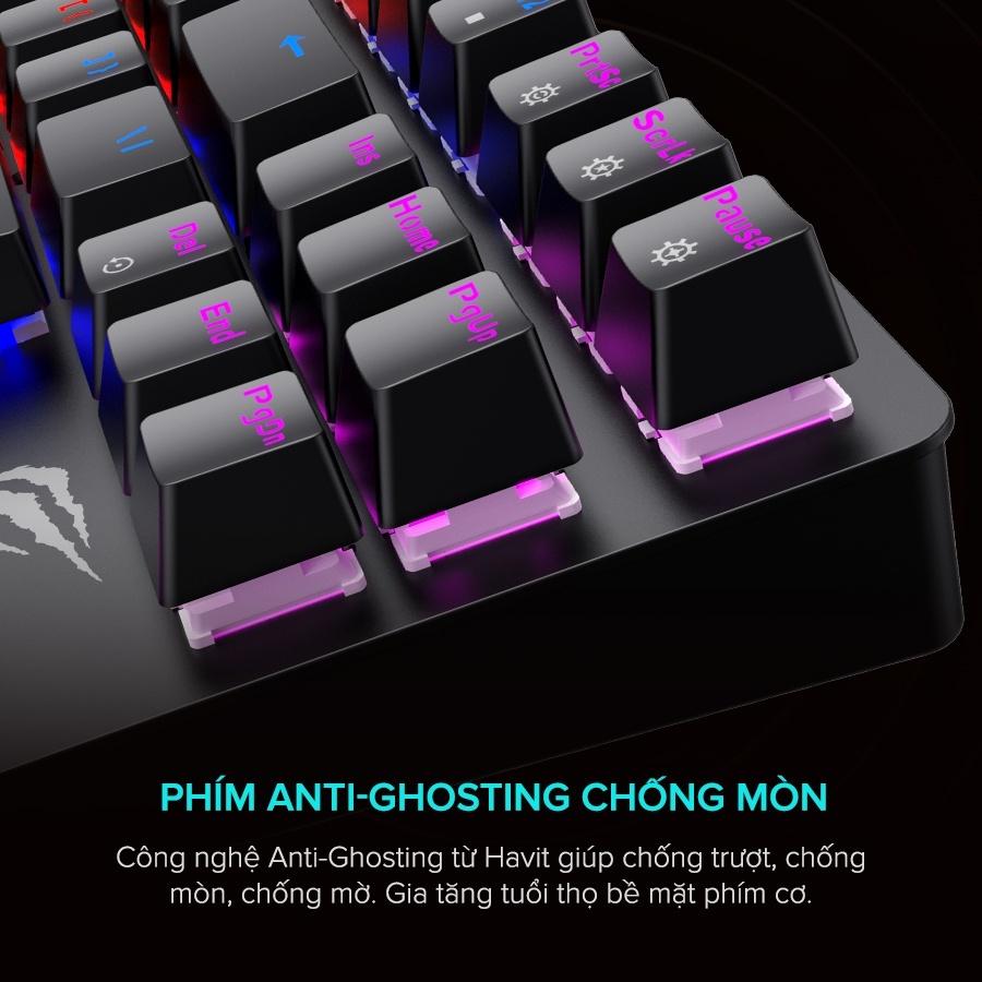 Bàn Phím Cơ Gaming HAVIT KB869L, 87 Keys, 19 Chế Độ RGB, Tuổi Thọ Phím 50.000.000 Lần - Hàng Chính Hãng