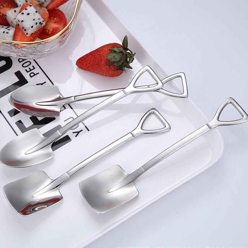 Set 4 Muỗng Thìa Tráng Miệng Inox SUS 304 ANHONE, Thiết Kế Hình Xẻng Mini Sang Trọng Dùng Ăn Kem Bánh Trái Cây