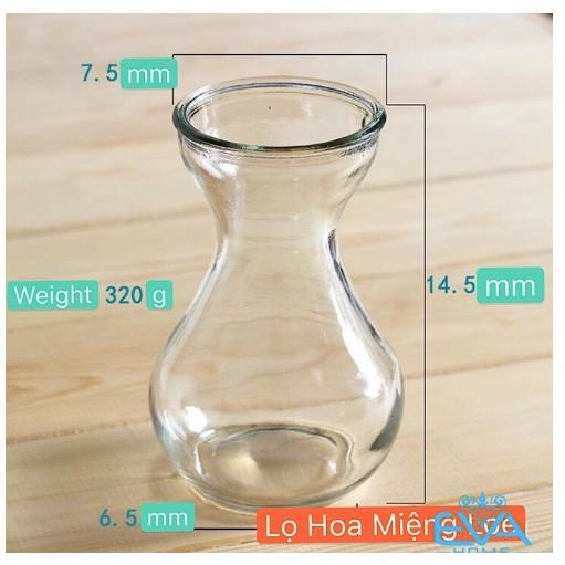 Lọ thủy tinh trang trí căm hoa miệng loe 7,5cm cao 14cm kèm dây đay