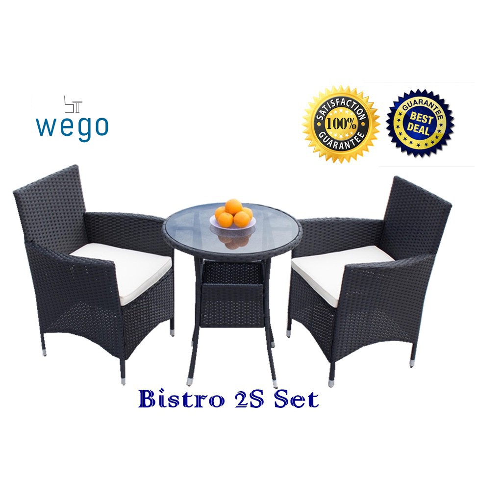 WEGO Bộ sofa ngoài trời bằng mây nhựa/ Bàn ghế sân vườn/Bàn ghế ban công - BISTRO 2 GHẾ