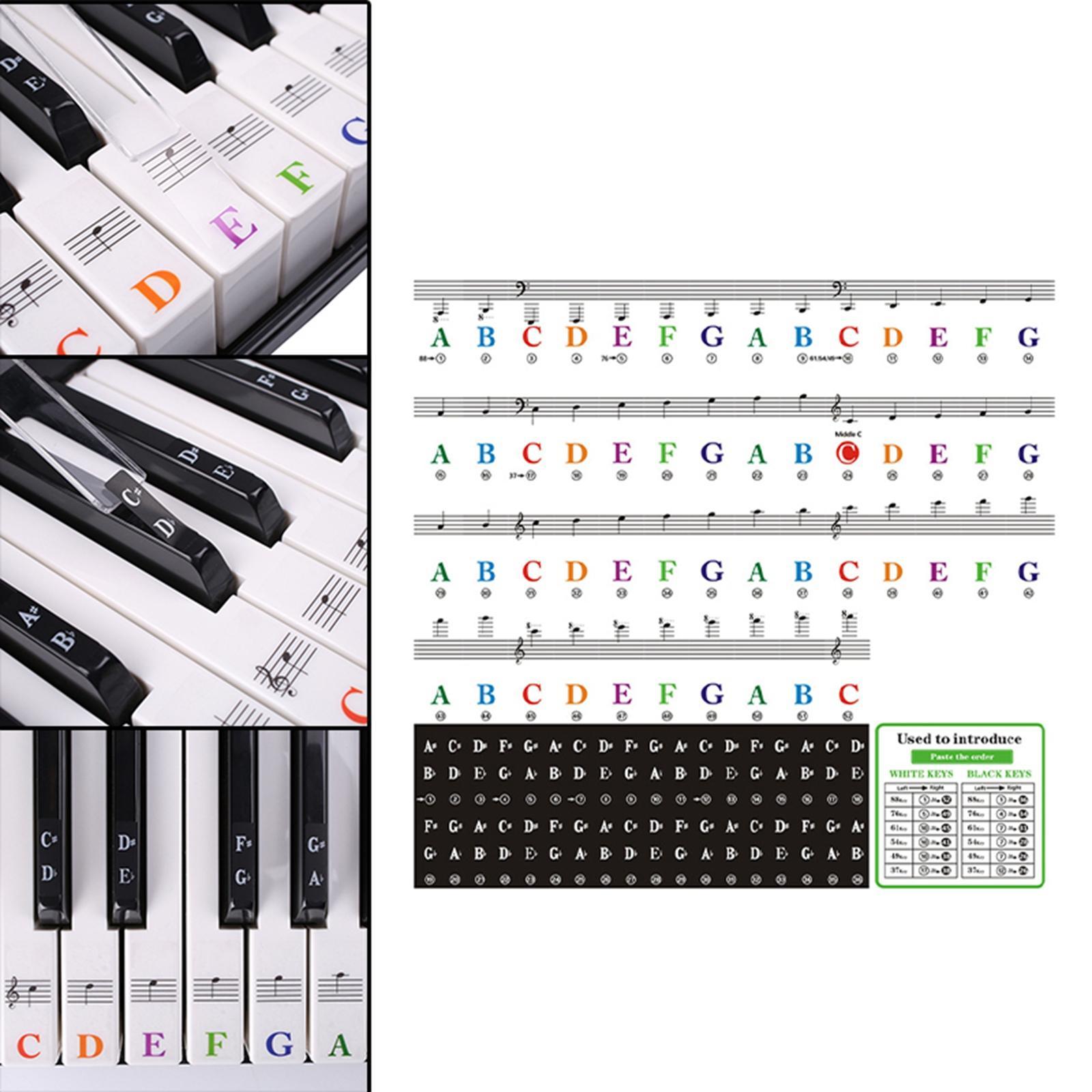 Piano Keyboard Sticker, Keyboard Decal, Music Note Labels, Colorful Bigger Letter Decal, Transparent Removable for 88 /61/ 54/ 49/37 Piano Keyboard