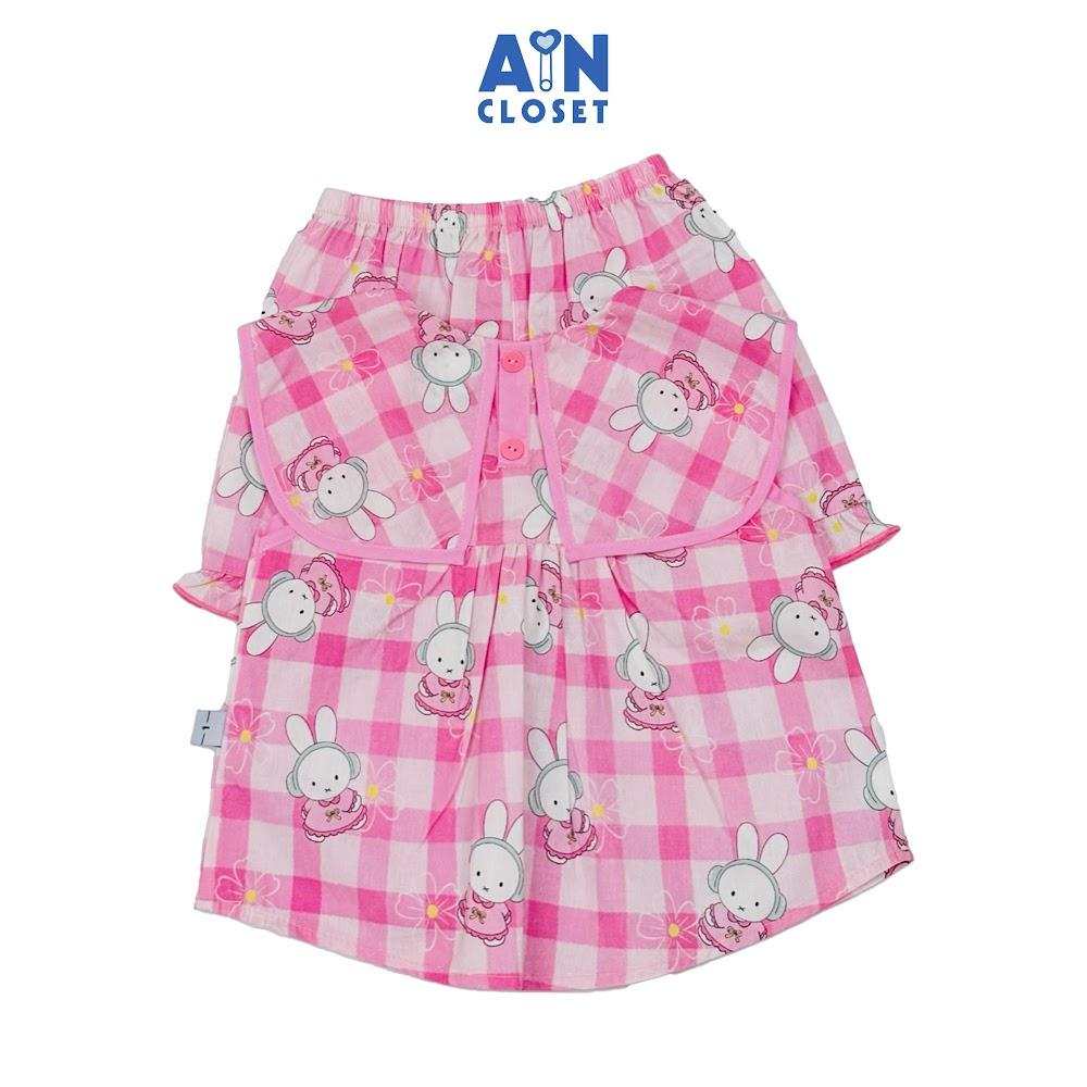 Bộ quần áo Ngắn bé gái họa tiết Thỏ Caro Hồng Cotton - AICDBGBJH0NM - AIN Closet