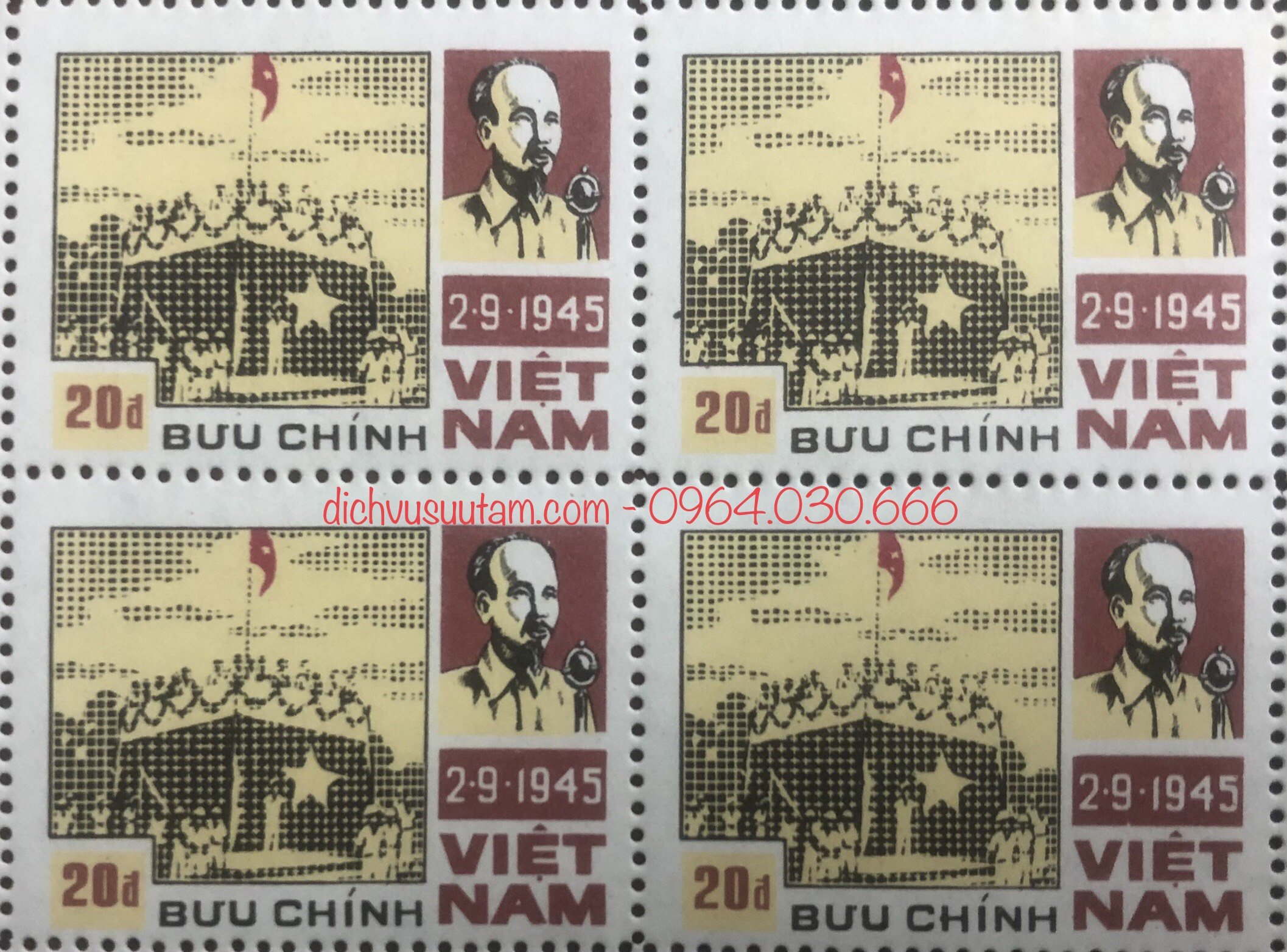 Tem Bác Hồ Khối 4 tem sống kỷ niệm ngày quốc khánh 2/9/1945