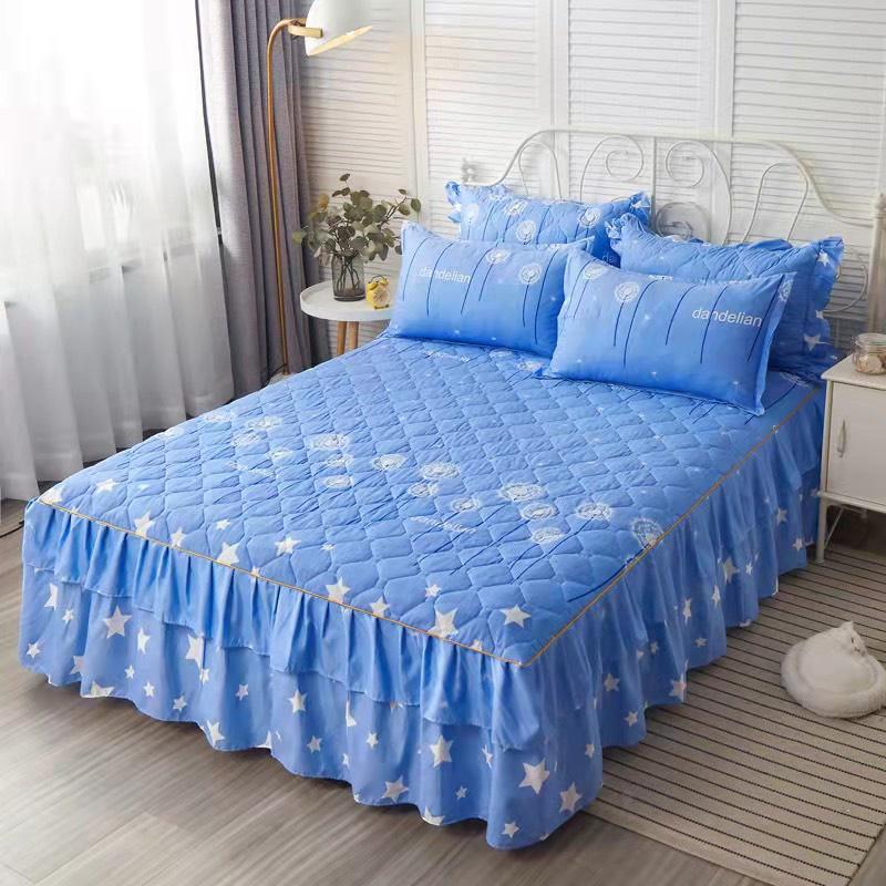 Bộ Ga Gối Cotton Trần Bông 2 lớp - Ga Gối Cotton Phủ Viền Bèo Hàng Nhập Khẩu