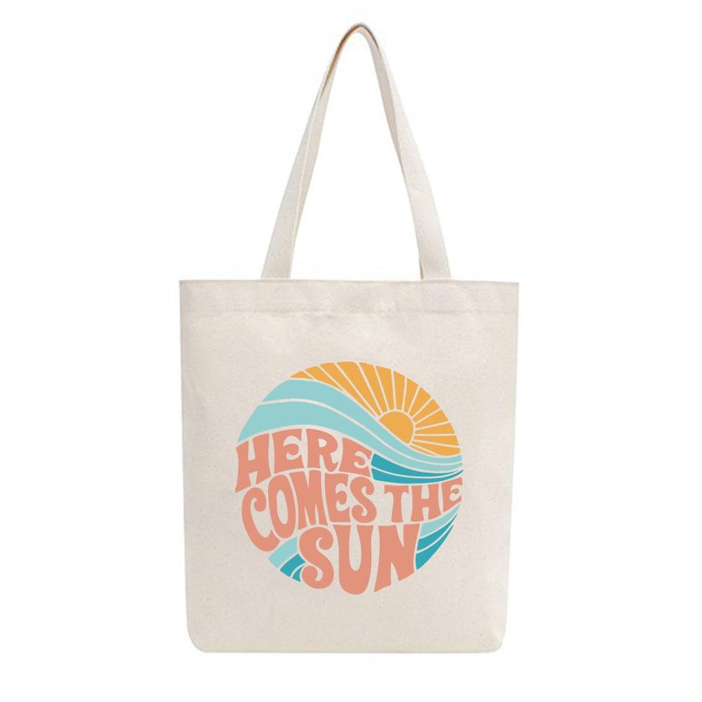 Túi tote vải mộc Tiệm nhà Pony dây kéo in hình Here comes the sun PM21