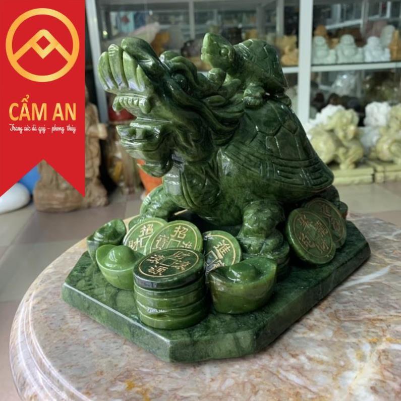 Tượng Long Quy cõng con phong thủy đá ngọc Serpentine Ấn độ - Dài 22 cm