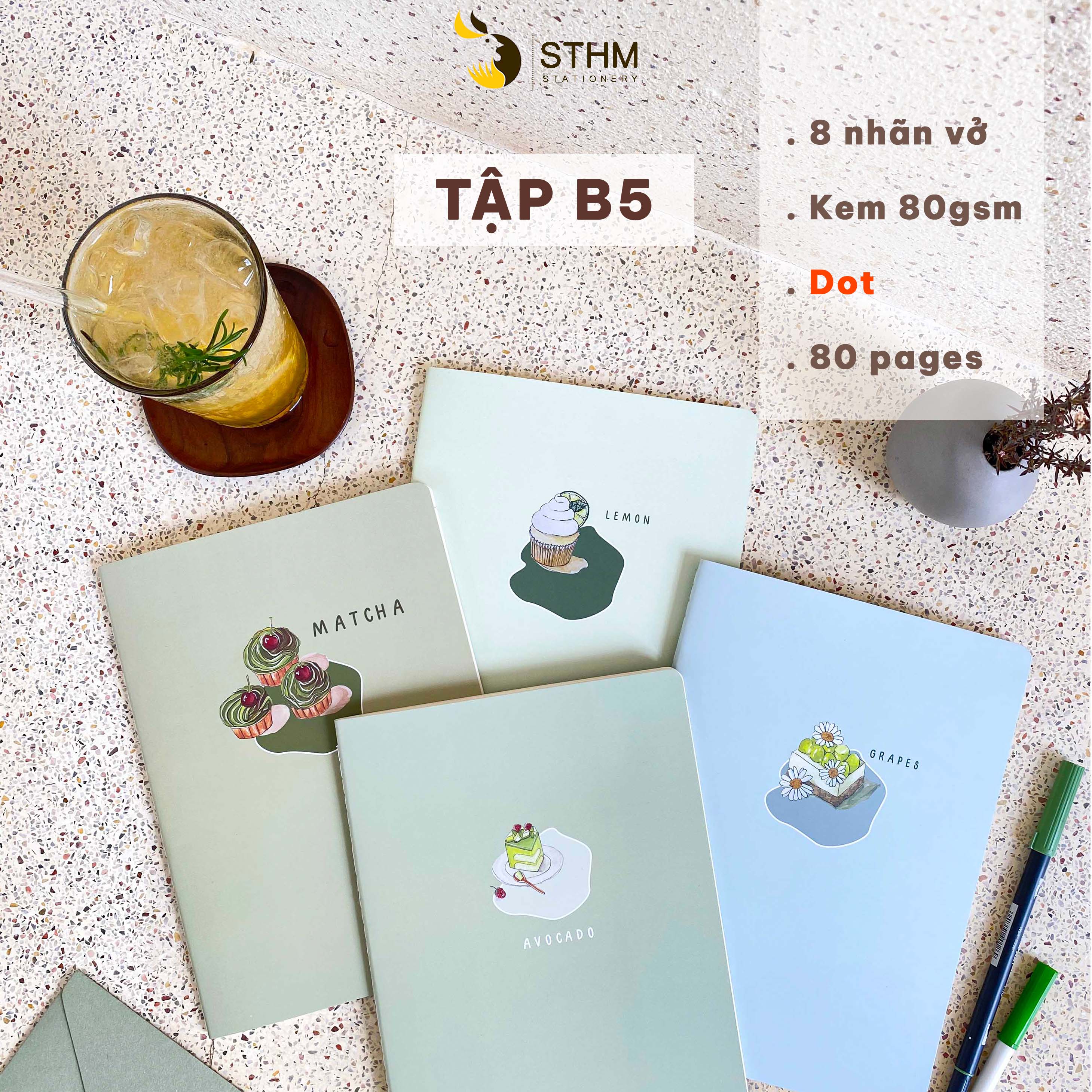 Tập vở B5 - Cake 01 - Ruột DOT 80gsm - 80 trang - STHM stationery