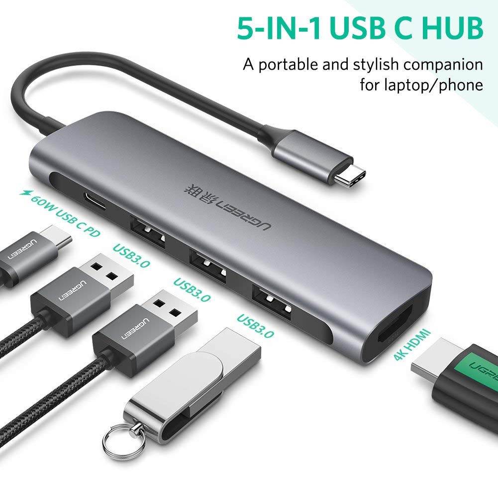 Thiết bị mở rộng USB type C sang HDMI/Hub USB 3.0 hỗ trợ sạc USB-C Ugreen 50209 - Hàng chính hãng