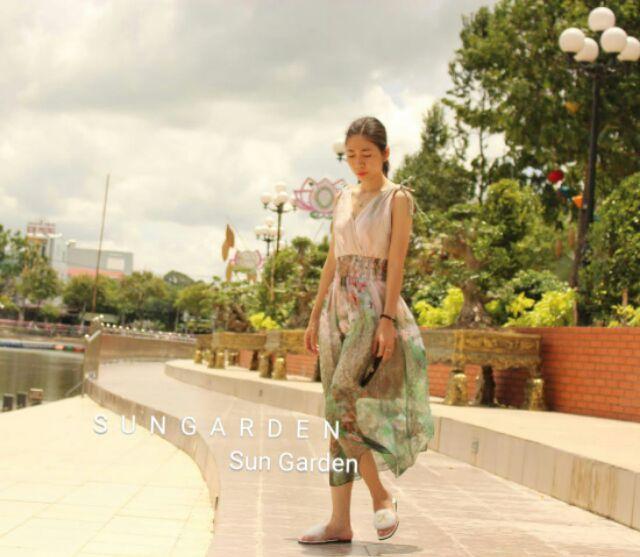 Đầm maxi hoa lá nền nude ngọt ngào tôn da_ĐC05_Sun Garden
