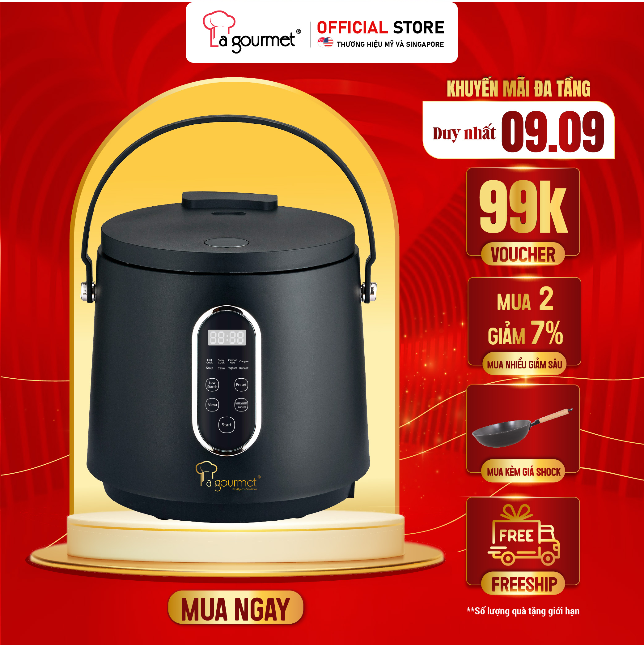 [Hàng chính hãng] Nồi cơm điện đa năng La gourmet lòng nồi chống dính Tritanium Dura an toàn sức khỏe bảo hành 12 tháng - 410764