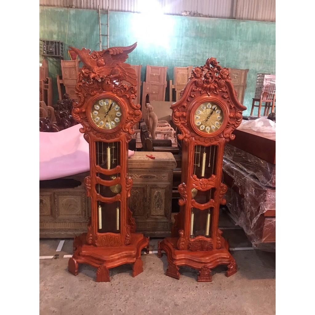 Đồng hồ cây gỗ hương đá mẫu hoa lá tây cao 1m8