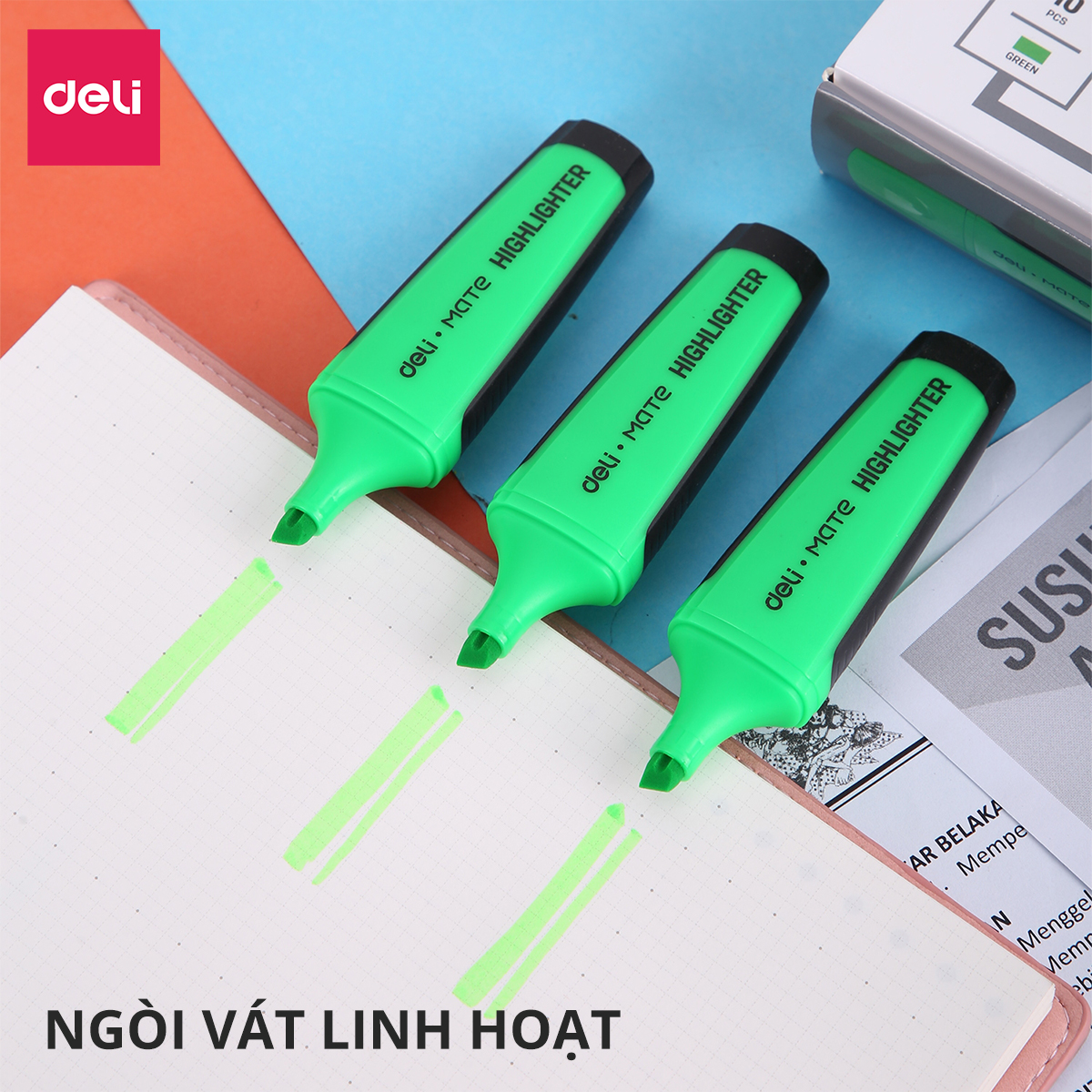 Bút nhớ dòng, bút dấu dòng DELI - Xanh lá - 2 chiếc - EU35050