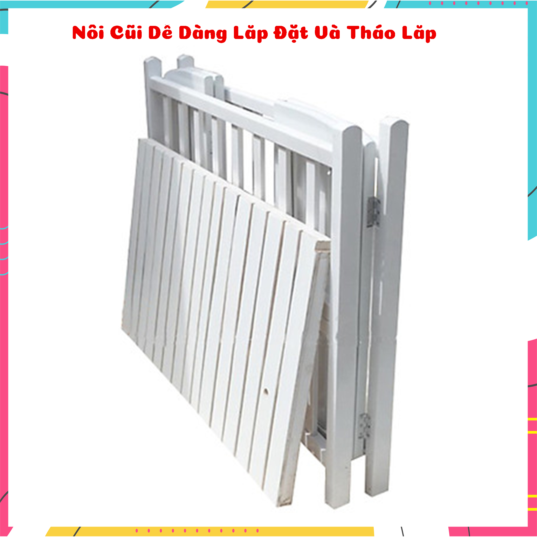 Giường cũi màu trắng tất cao cấp cho bé - 80x120x90