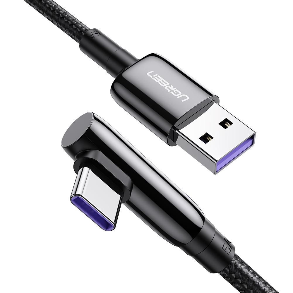 Cáp USB A sang Type-C 2.0 2M bẻ góc C 90 độ màu đen truyền dữ liệu từ máy tính ra điện thoại Ugreen 70434 US317 Hàng Chính Hãng