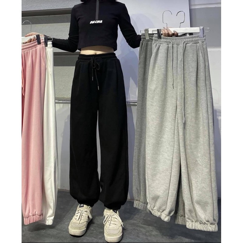 Quần Jogger Nữ Dài Ống Rộng Có Bo Simple Ulzzang