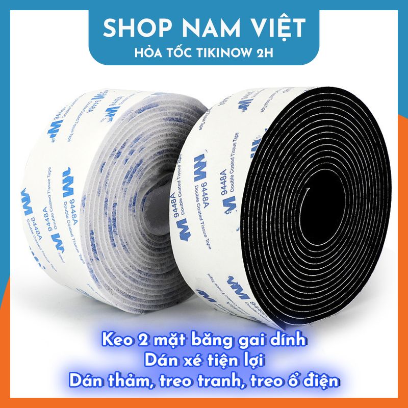 1 Mét Cuộn Keo 2 Mặt Băng Gai Dính Velcro Dán Xé Treo Đồ, Treo Ổ Điện, Treo Tranh Tiện Lợi