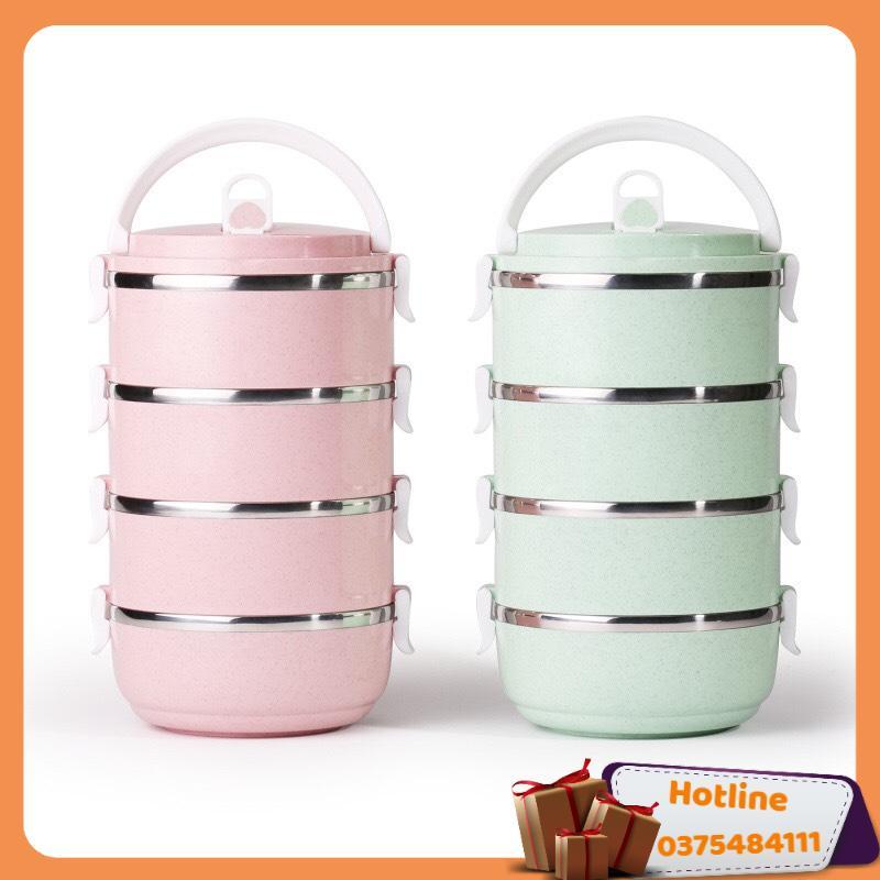 Cà Mèn, Hộp Đựng Cơm Lúa Mạch 4 Tầng Dung Tích 2.8L Siêu To - Hàng Loại 1