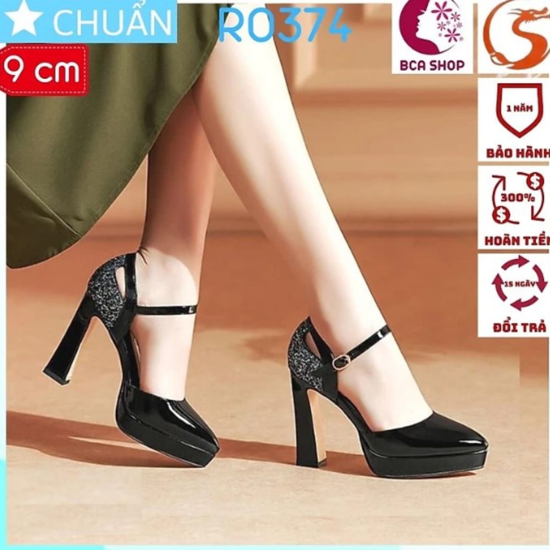 Giày cao gót nữ màu đen 9p RO374 ROSATA tại BCASHOP đế đúp, quai sau, gót sau được phối kim tuyến sang trọng cực kì